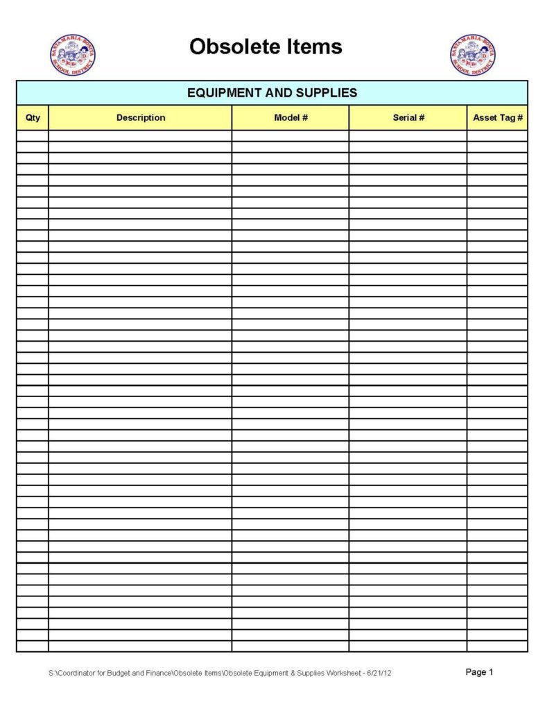 Medical Office Inventory Sheet