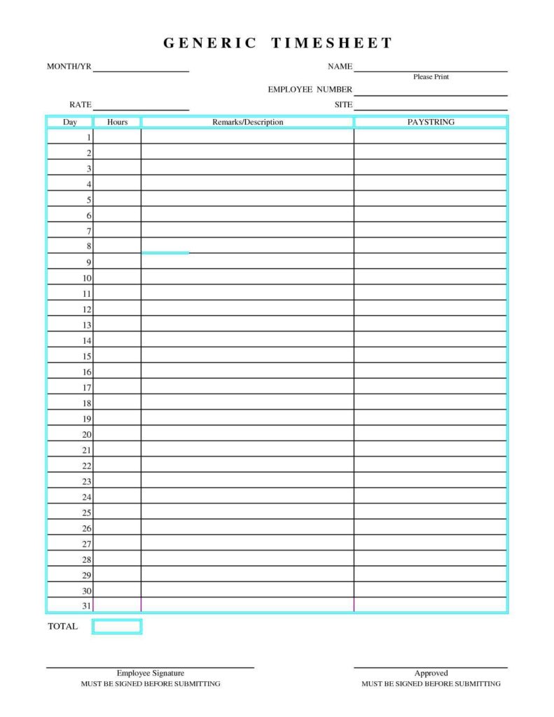 Monthly Timesheet Template Excel