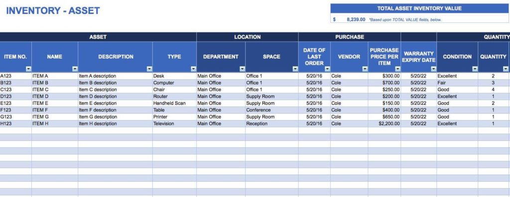 Sample Business Inventory Spreadsheet