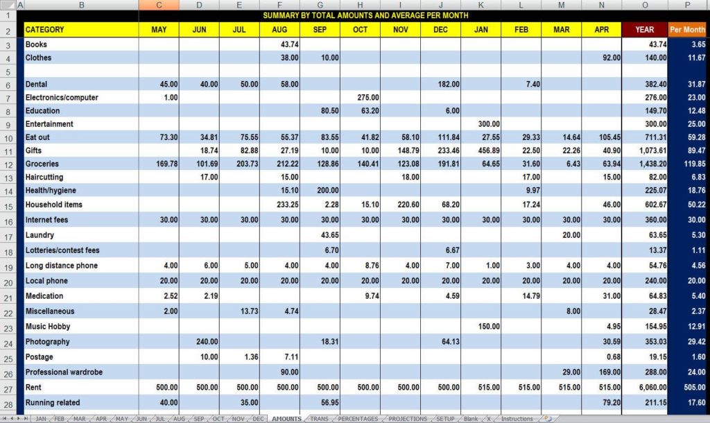 Spreadsheet for Tracking Income and Expenses