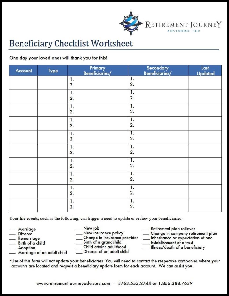 Worksheet Retirement Planning Checklist