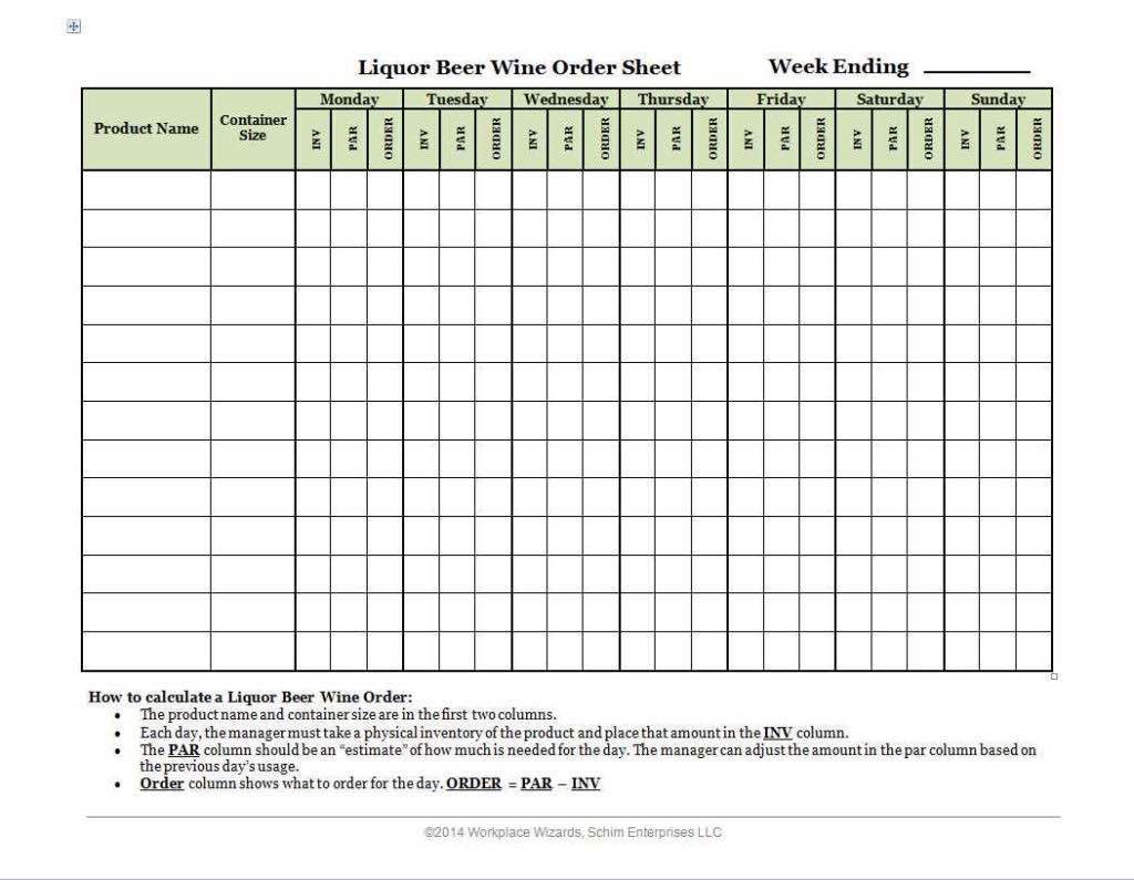 Bar Inventory Spreadsheet and Sample Bar Inventory Spreadsheet