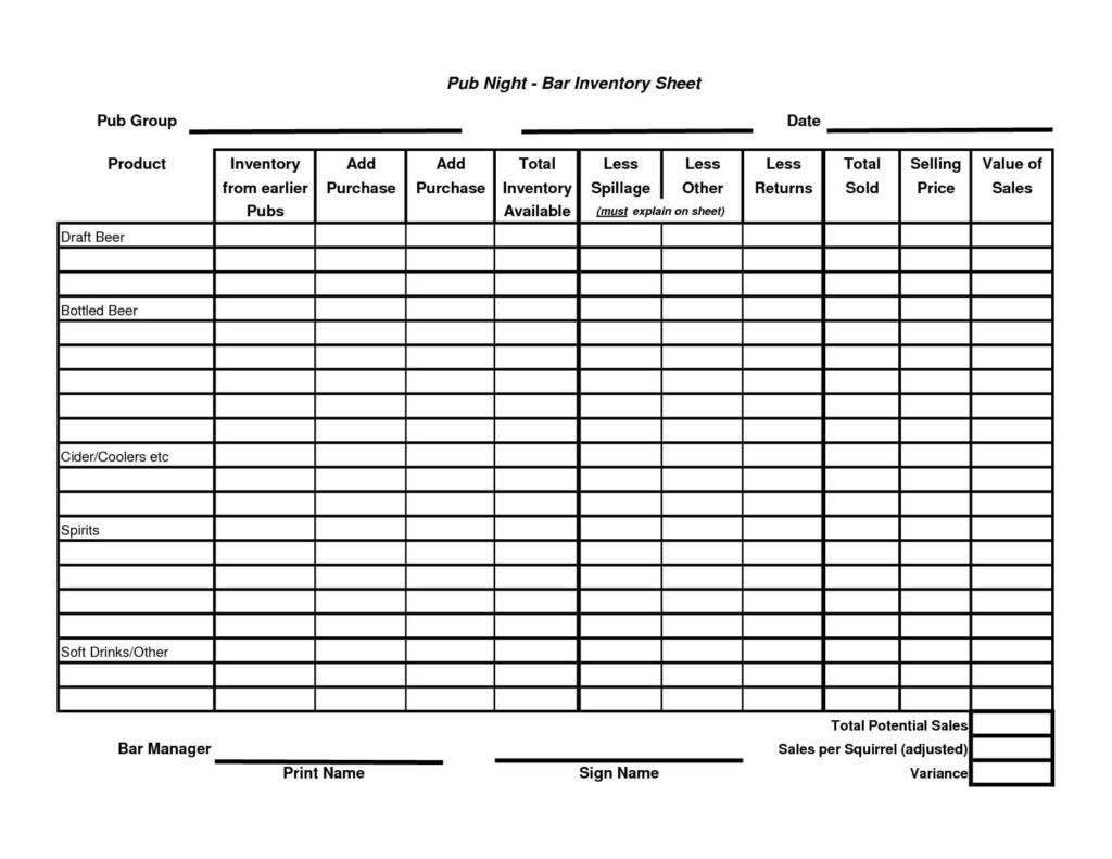 Beverage Inventory Sheet and Bar Inventory Tracking Sheet