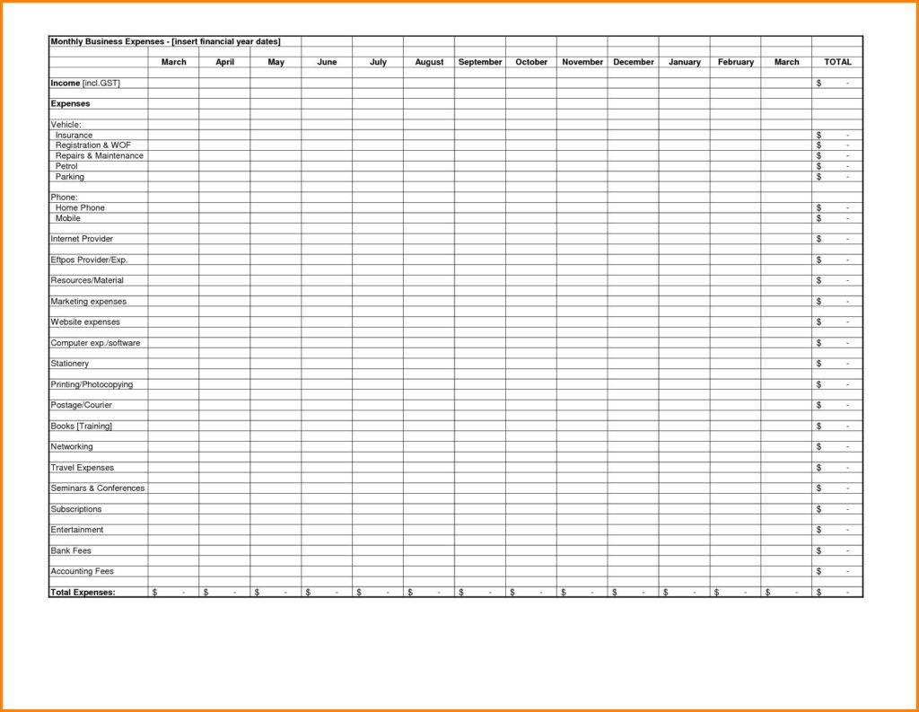 Business Expenses Spreadsheet Template Excel and Business Expenses Tracking Spreadsheet