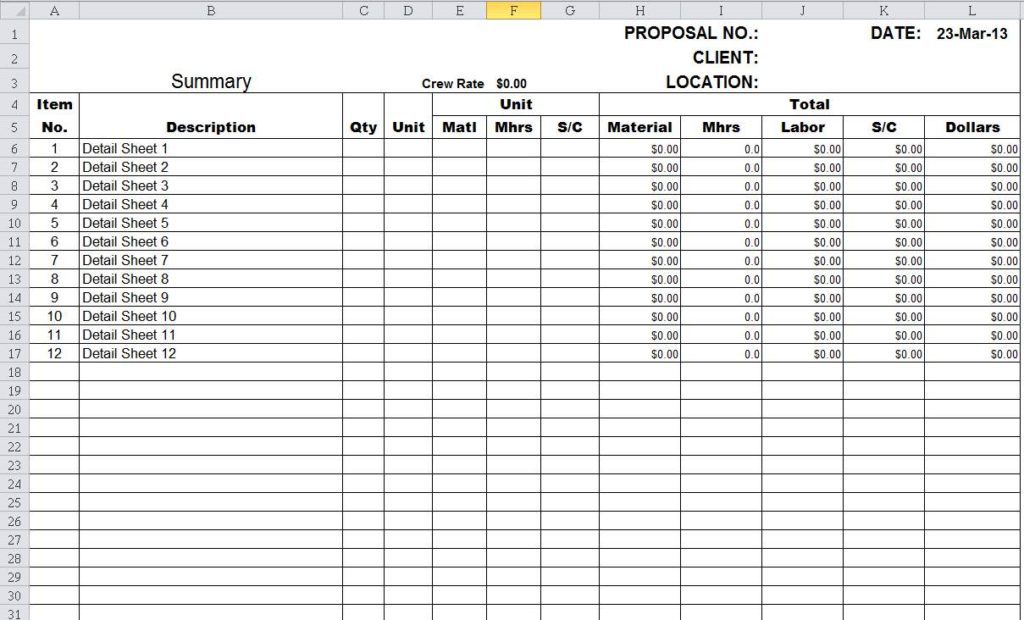 Construction Estimating Spreadsheet Excel and Residential Construction Cost Estimate Template