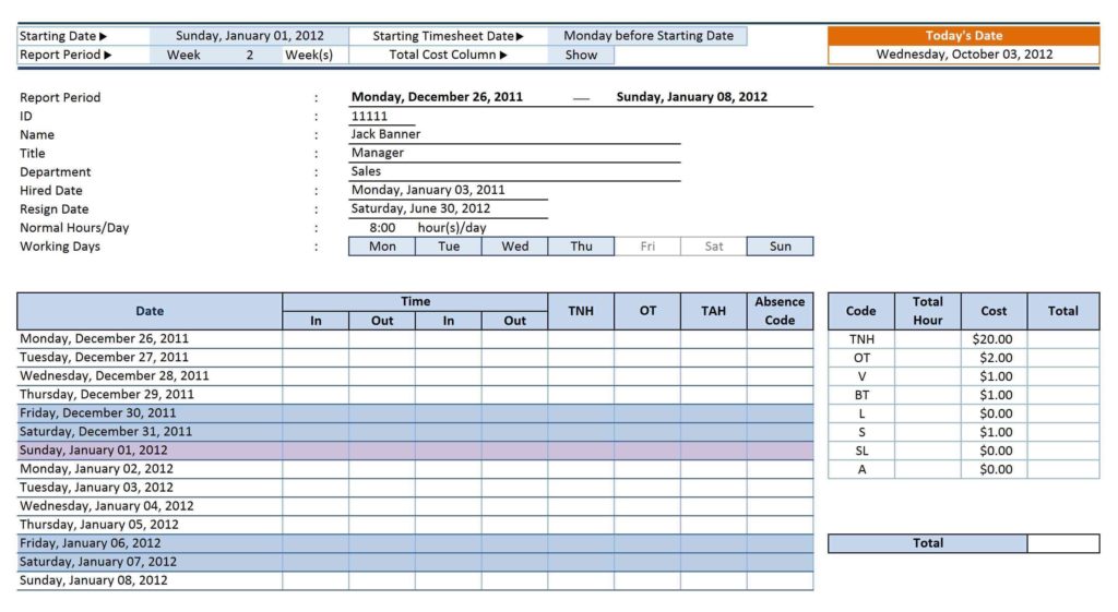 Employee Attendance Tracking Template and Employee Attendance Sheet with Time