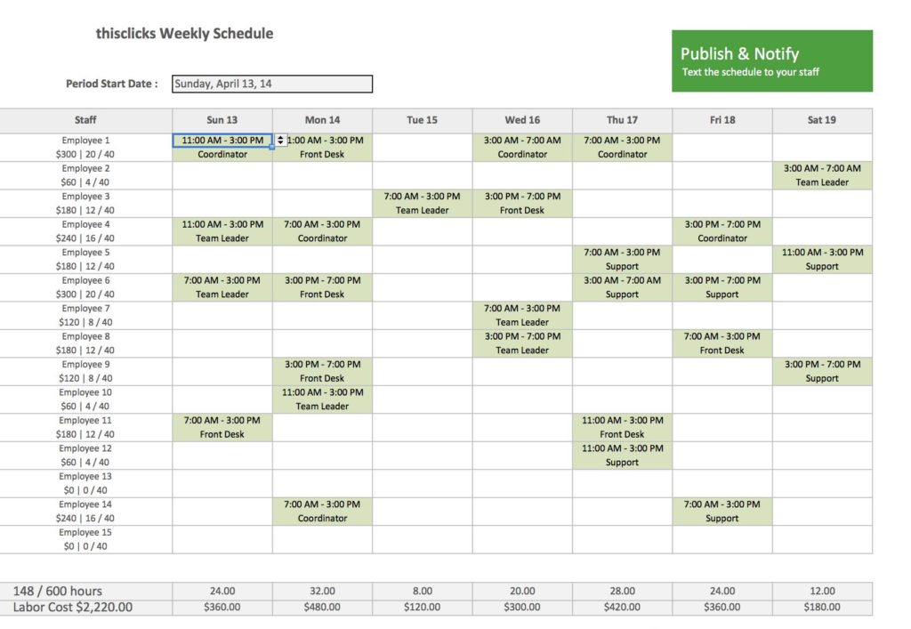 Employee Hour Tracking Template and Monthly Employee Schedule Spreadsheet