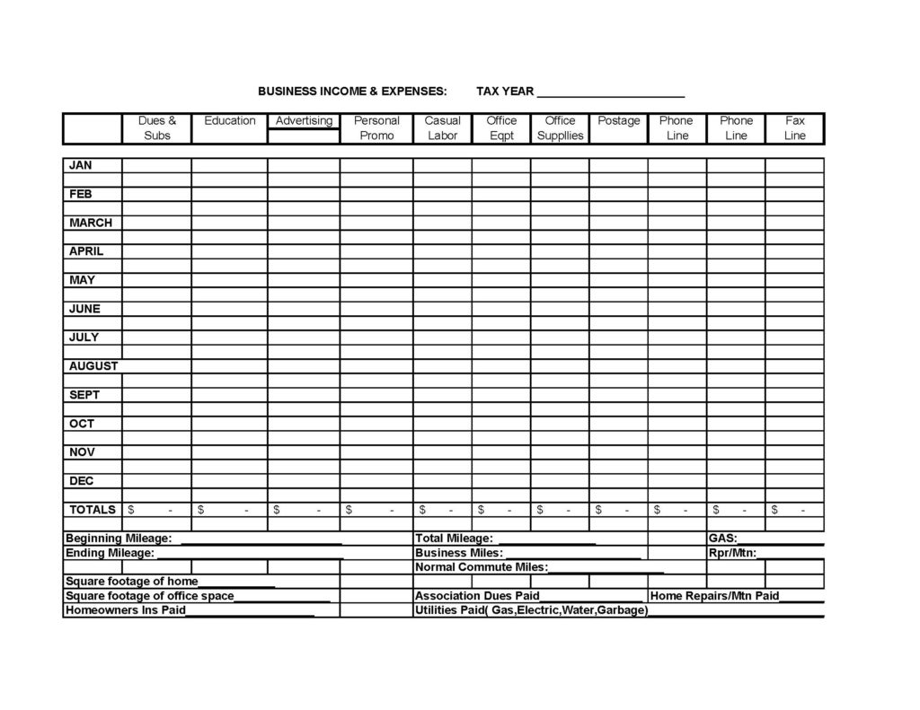 Excel Template Business Income Expenses