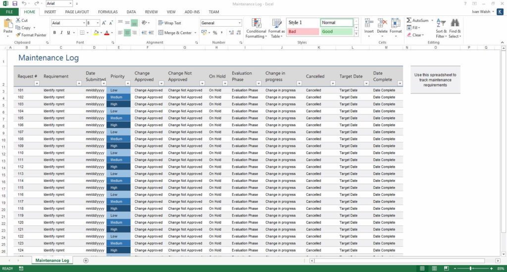 Fleet Maintenance Tracking Spreadsheet and Plant Maintenance Schedule Template Excel
