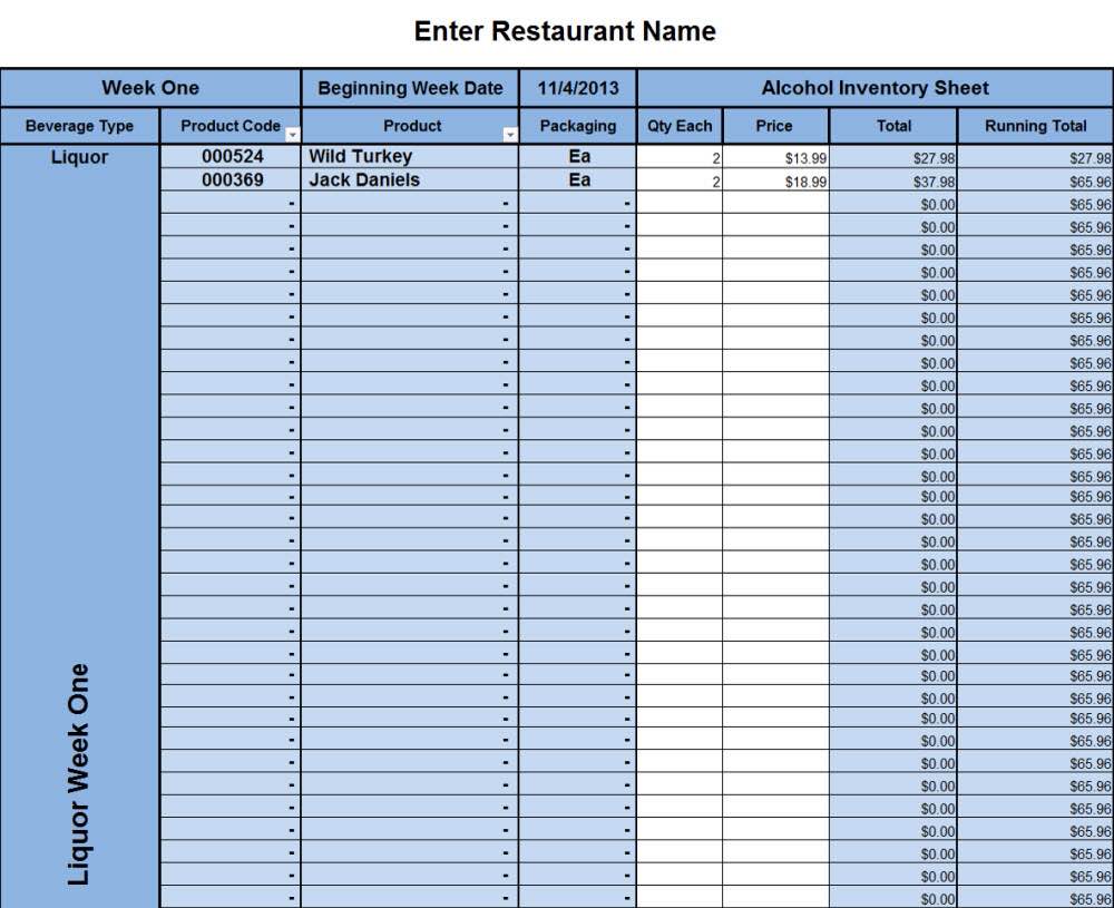 Free Restaurant Inventory Excel Spreadsheet and Kitchen Inventory List Template