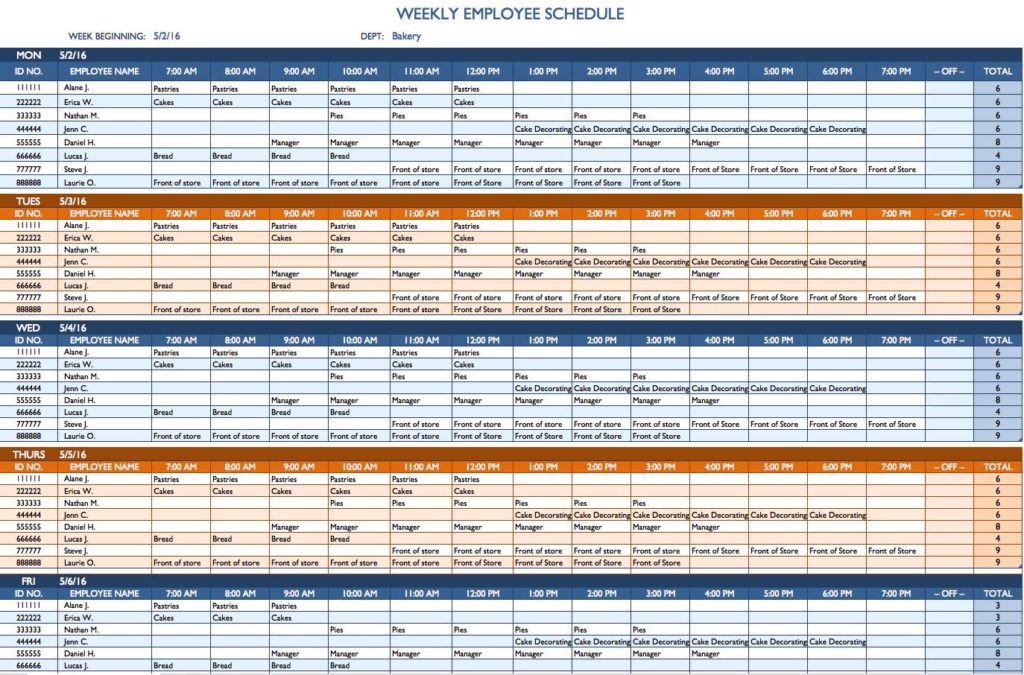Printable Employee Schedule Templates and Employee Holiday Planner Spreadsheet