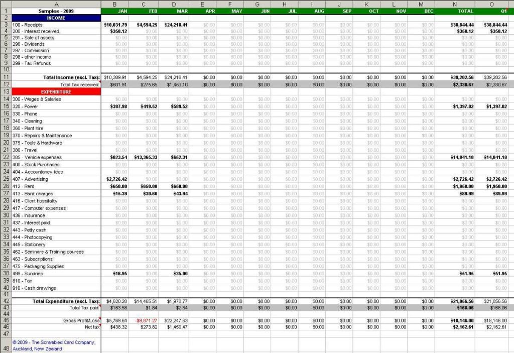 Simple Bookkeeping Spreadsheet Excel