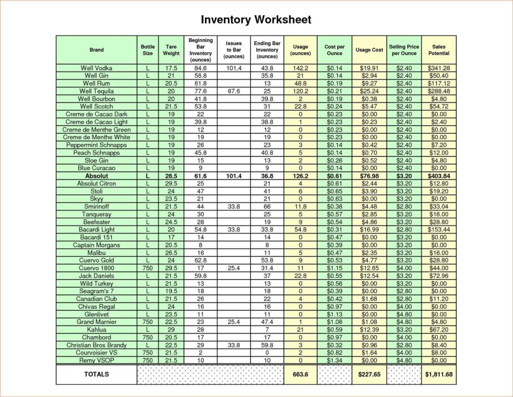 Tool Room Inventory Spreadsheet and Equipment Inventory List