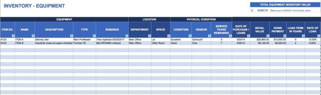 Basic Inventory Spreadsheet and Simple Inventory Control Sheet