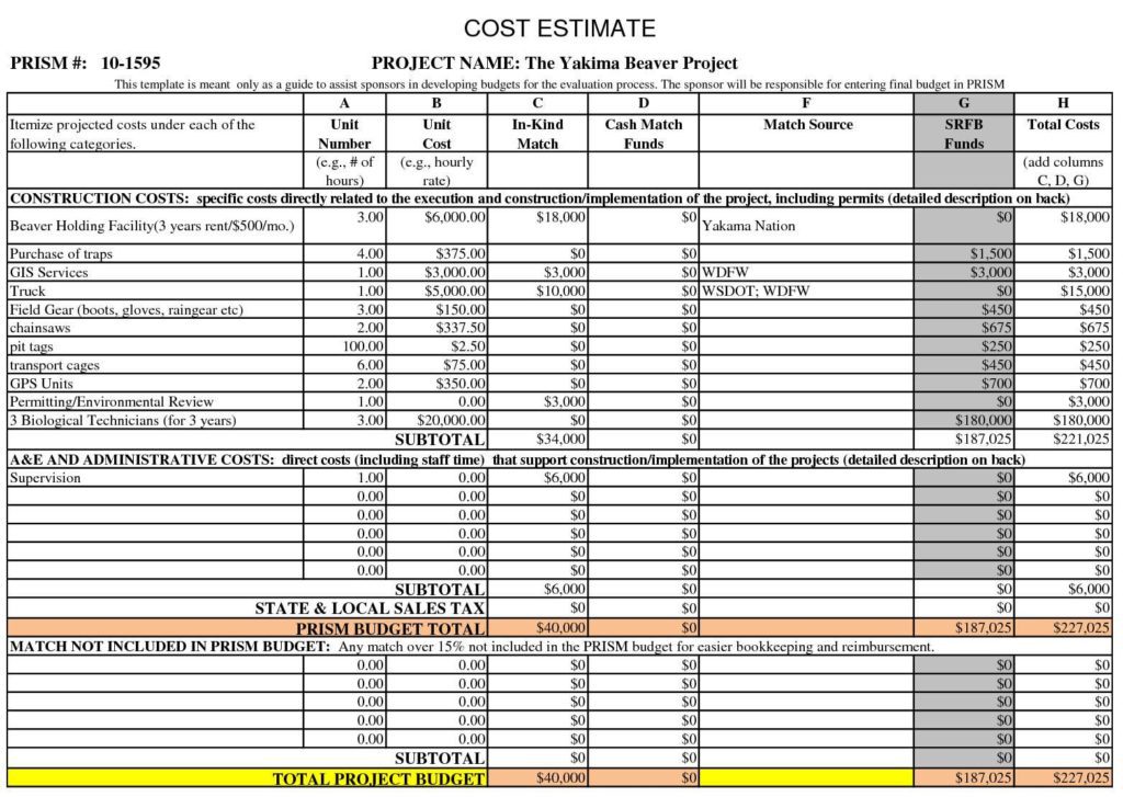 Construction Cost Estimate Spreadsheet Template and Free Construction Cost Estimate Excel Template