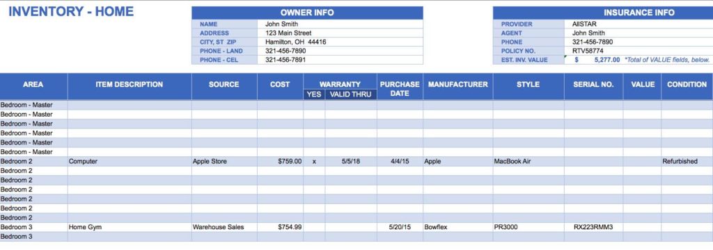 Housekeeping Inventory Template and Inventory Tracking Excel Template