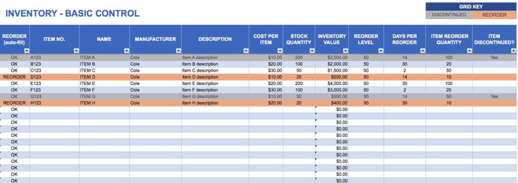 Inventory List Templates and Inventory Management Excel Formulas