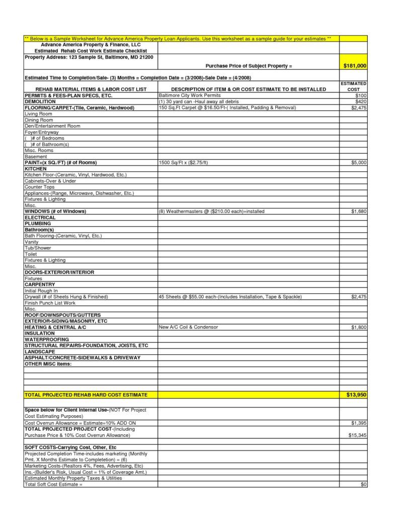 Free Construction Estimate Template Pdf And Free Building Estimate Format In Excel