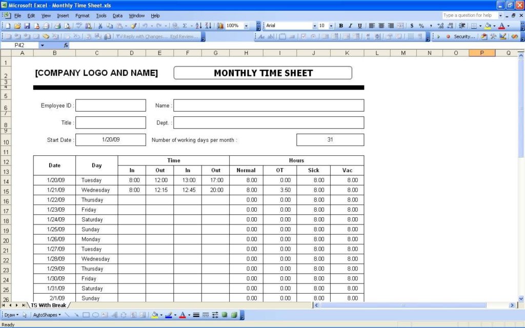 Kronos Time Clock Cut Sheet and Free Excel Timesheet Template Multiple Employees