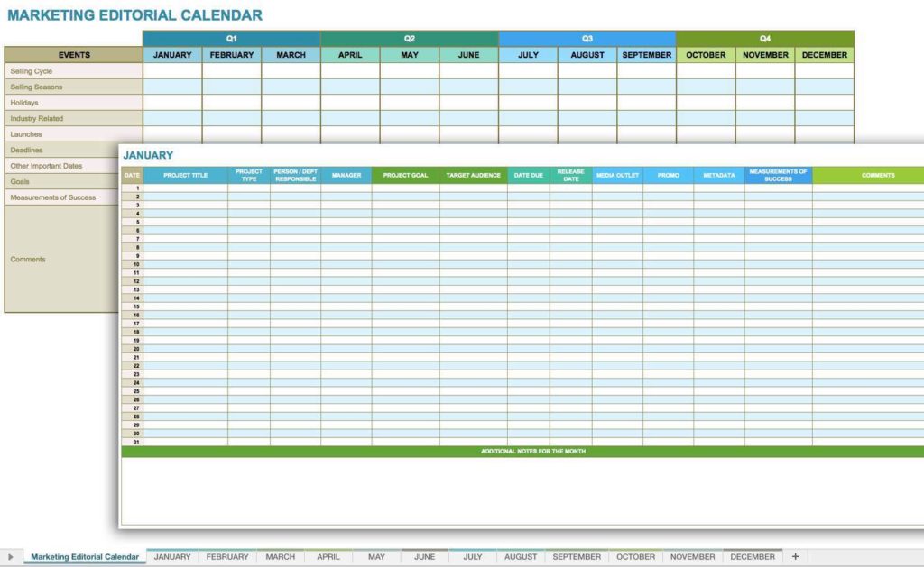 Marketing Budget Planning Spreadsheet and Social Media Marketing Calendar Template