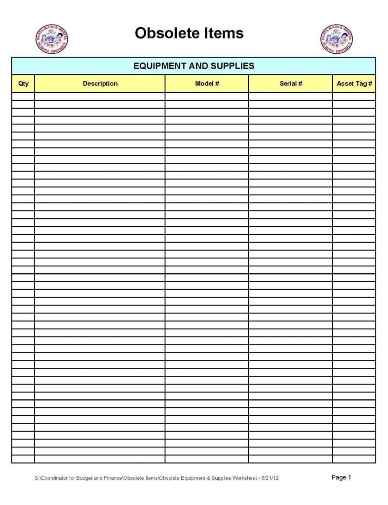 Printable Gun Inventory Sheet And Inventory Log Sheet
