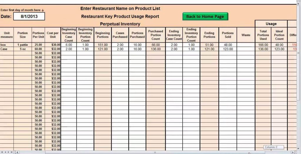 Restaurant Food Inventory Spreadsheet And Food Inventory Sheet Download