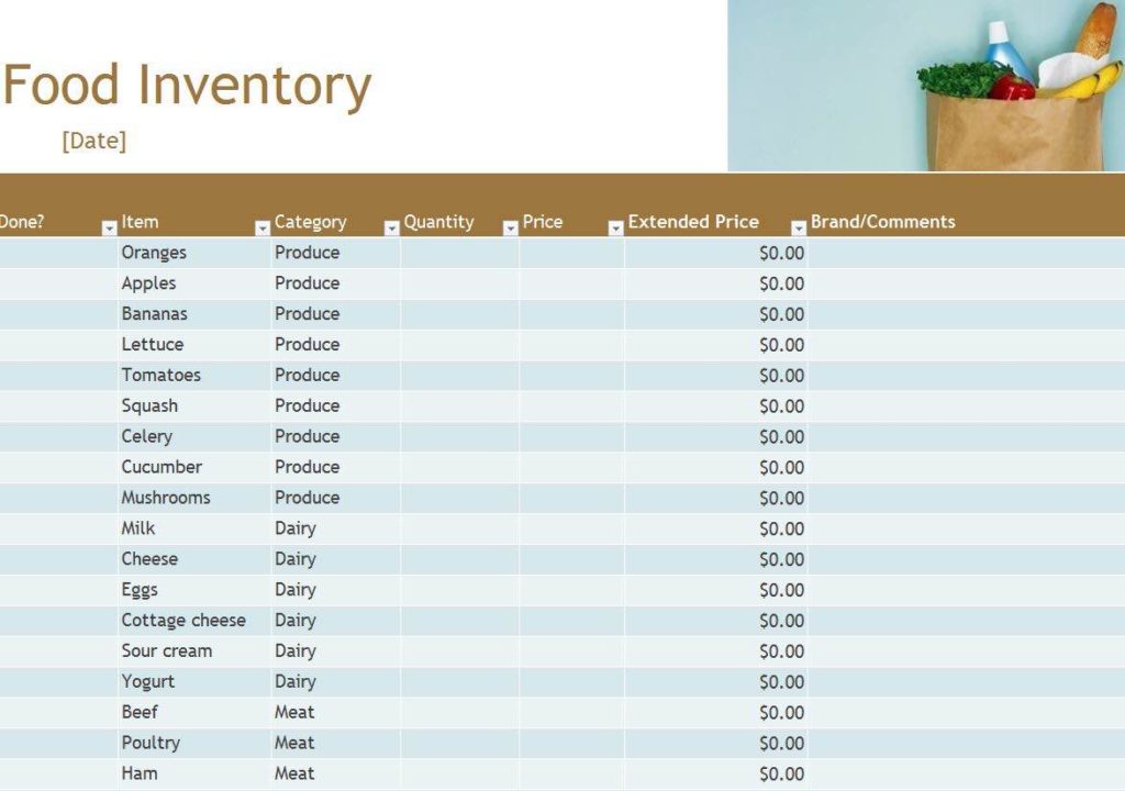 Spreadsheet For Food Inventory And Army Food Service Inventory Sheet