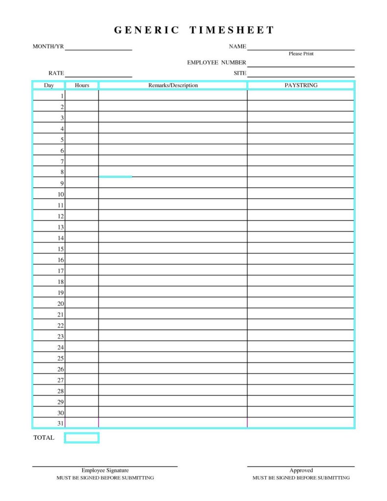 Time Clock Cheat Sheet and Monthly Timesheet Template Excel