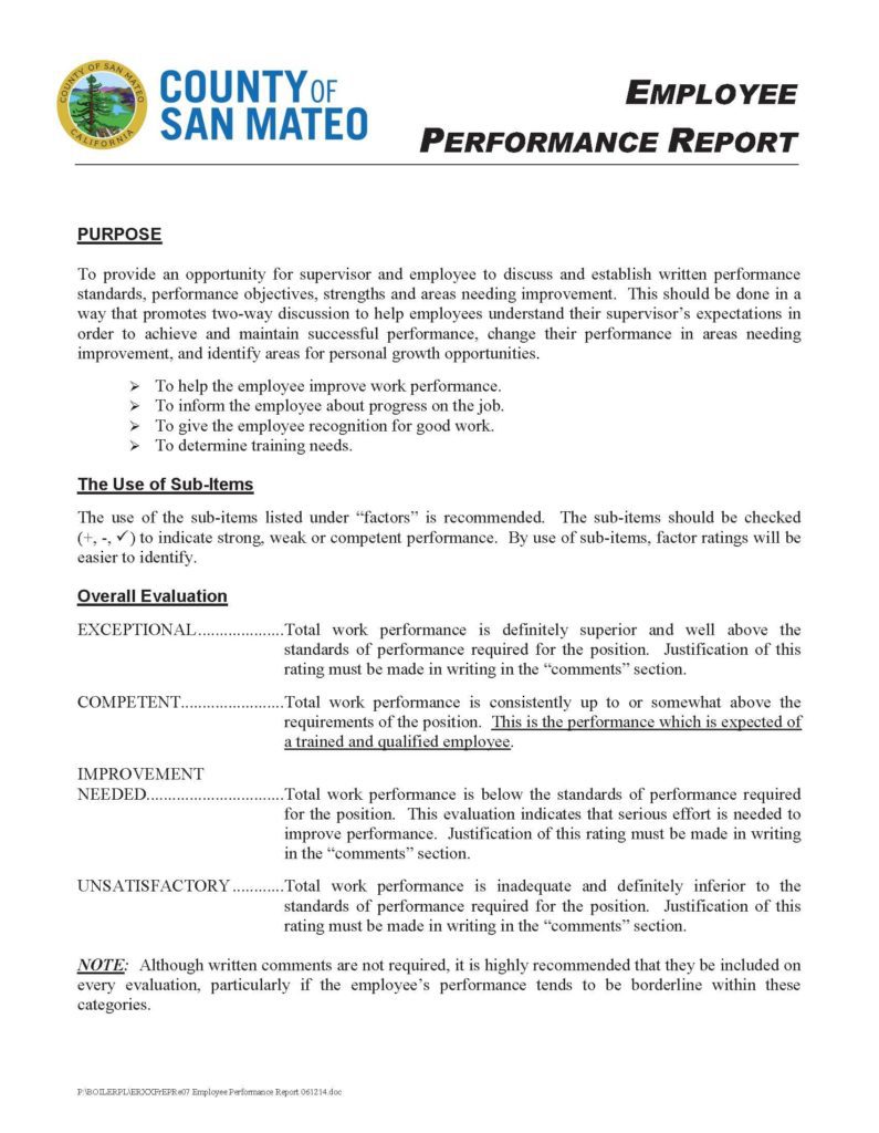 Employee Performance Evaluation Report Template And Employee Performance Appraisal Report Sample