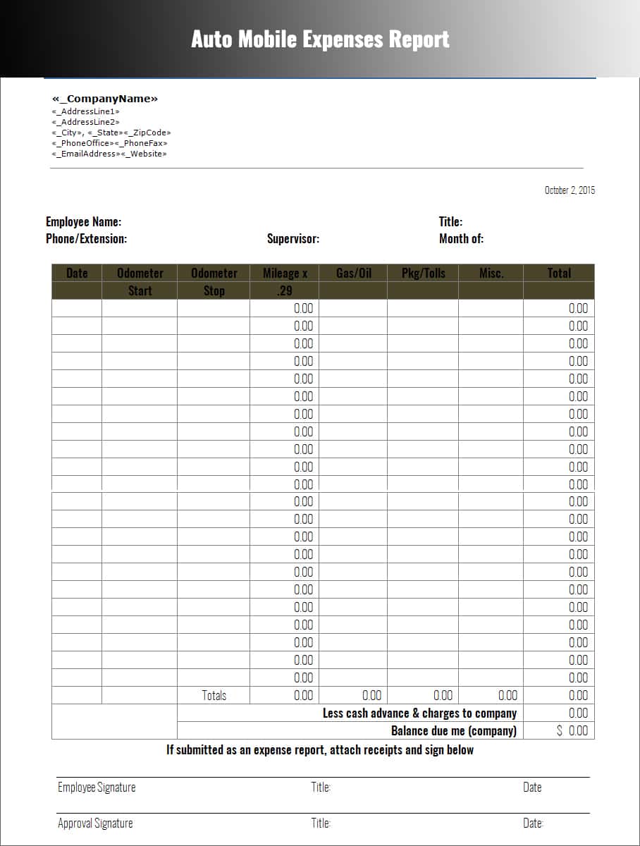 Expense Report Template Free And Expense Report Template Pdf