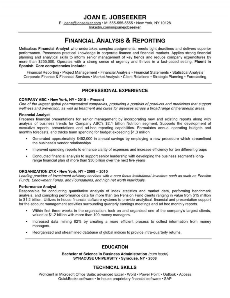 Financial Analysis Sample Business Plan And Financial Analysis Sample Resume