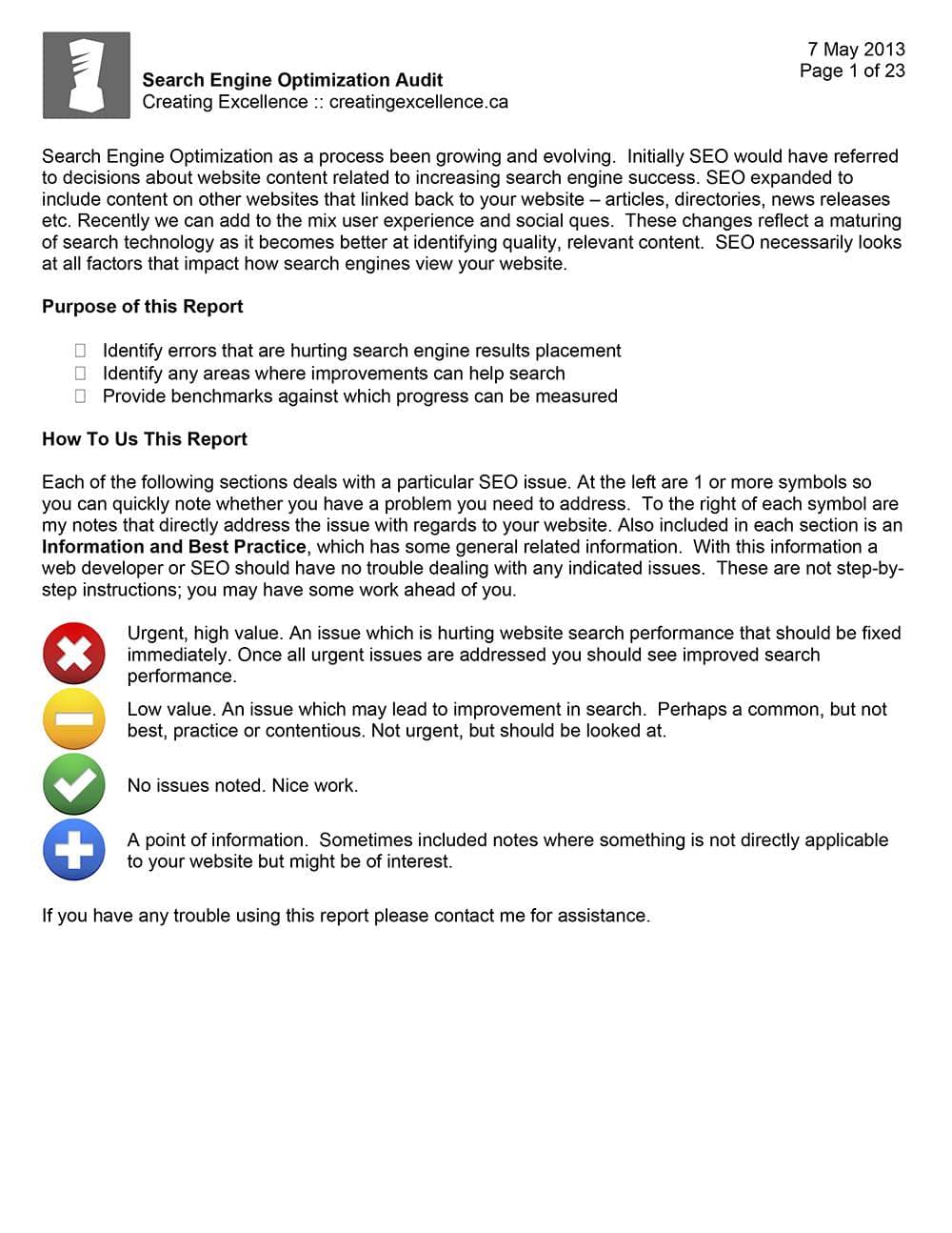 SEO Audit Report Format And SEO Performance Report Template
