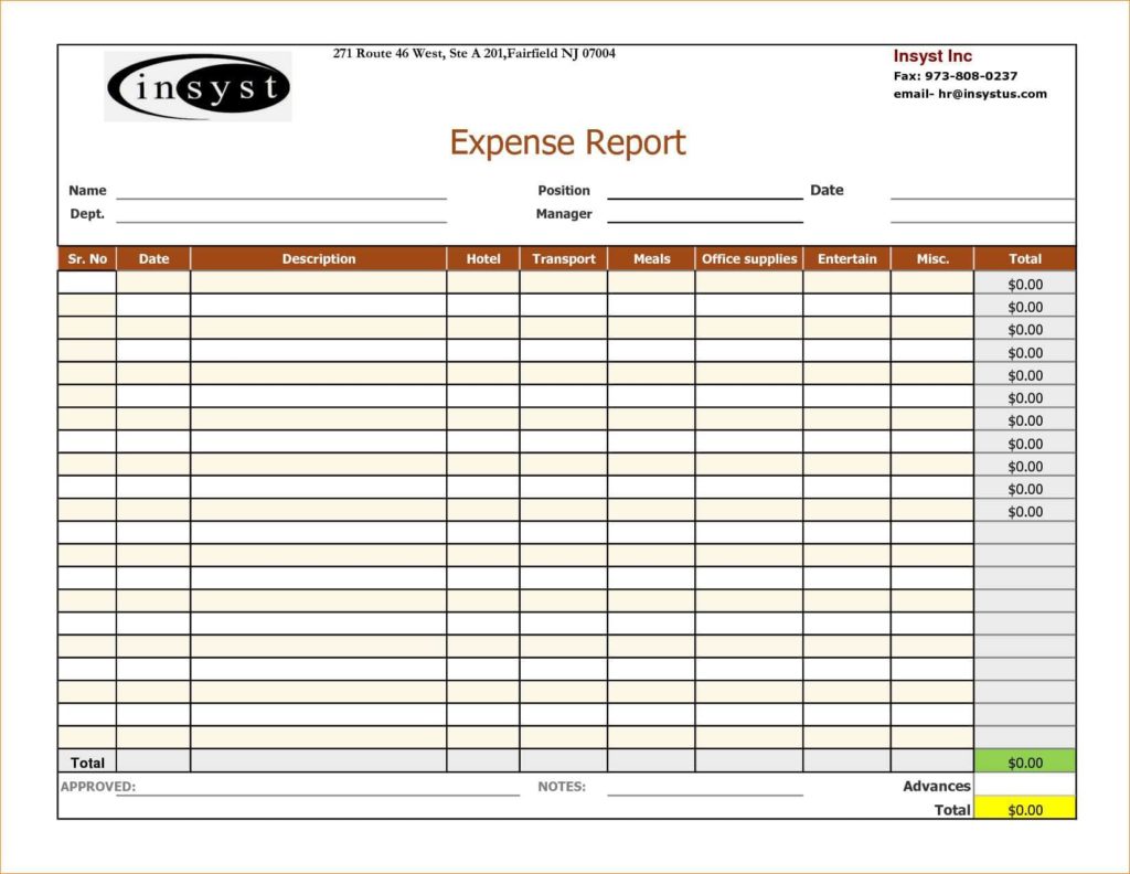 Sample Expense Report Forms Excel And Expense Report Template Word