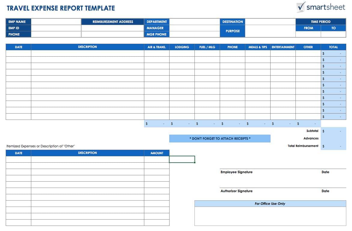 Sample Expense Report Template Excel And Travel Expense Report Template