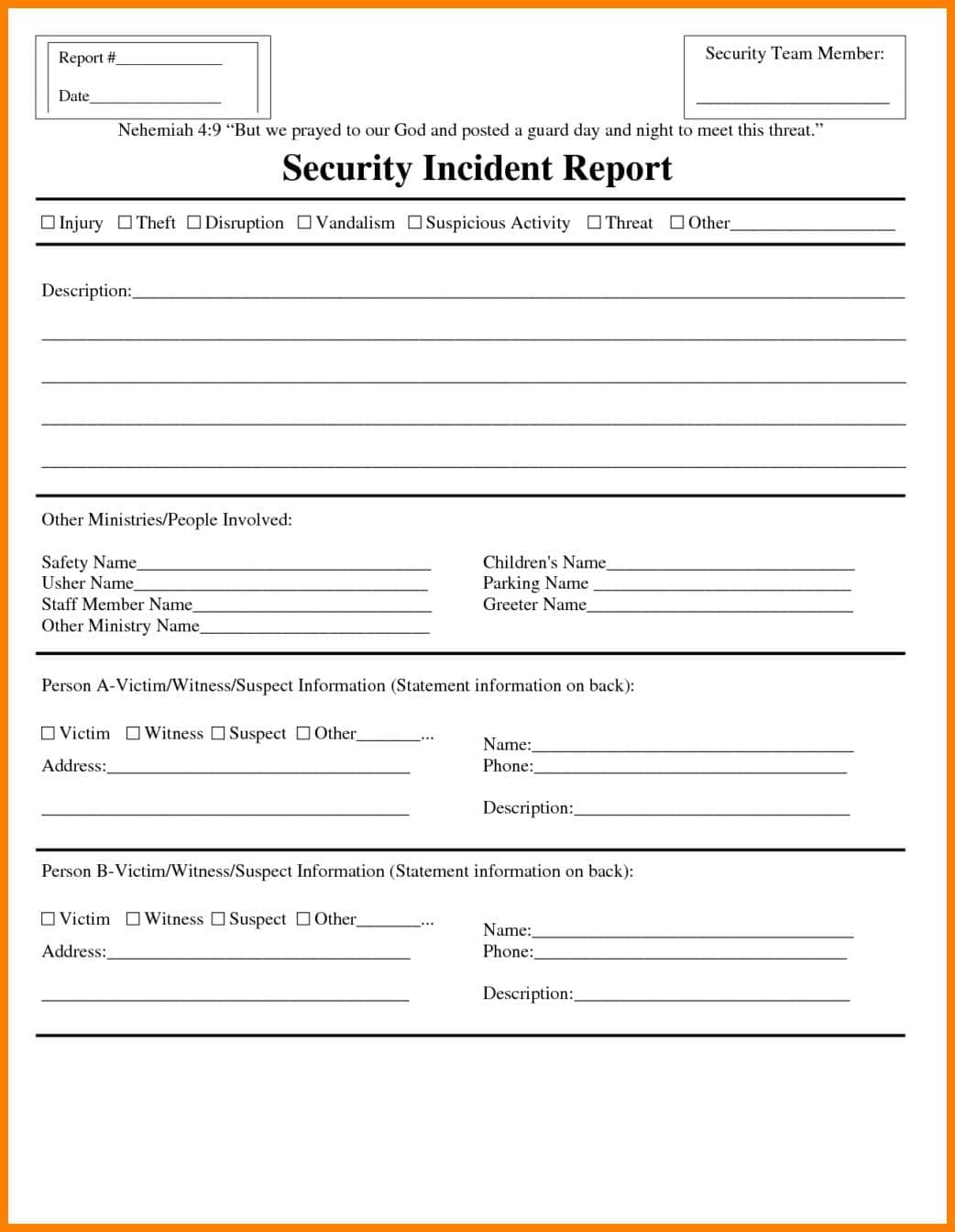 Security Incident Management Report Template And Employee Incident Report Sample