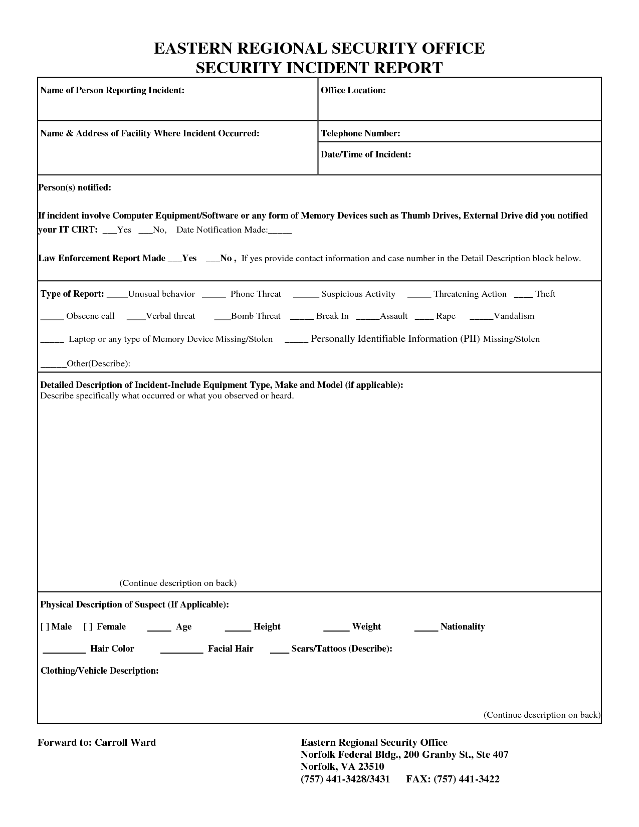 Computer Security Incident Report Form And Information Security Incident Report