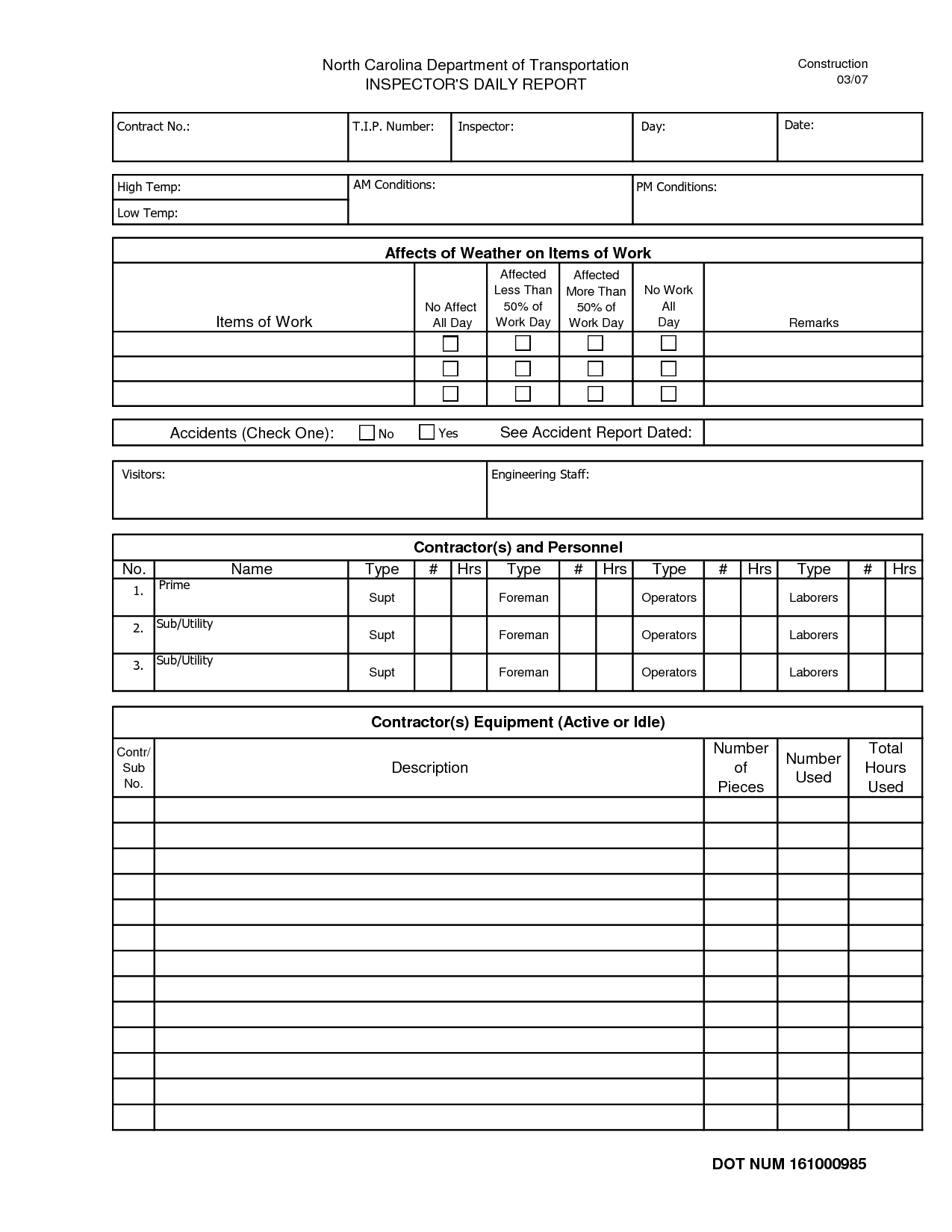 Field Inspection Report Form And Construction Inspection Report Template
