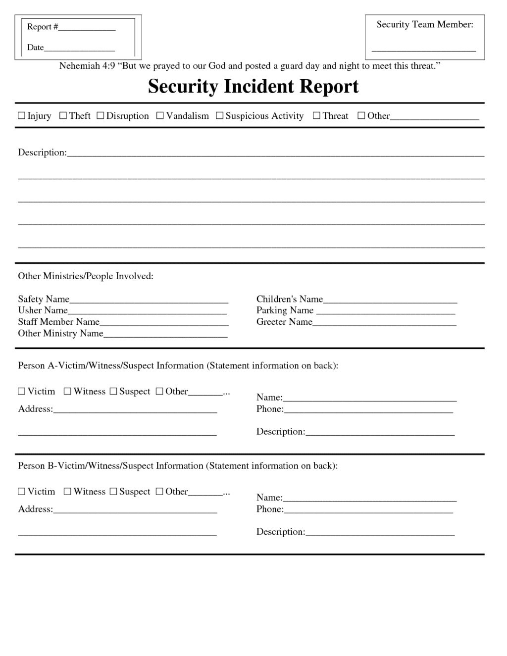 Incident Report Sample Letter And Physical Security Incident Report Template