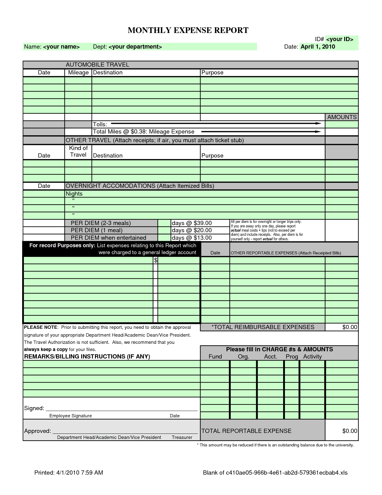 Microsoft Excel 2010 Expense Report Template And Expense Report Reimbursement Template