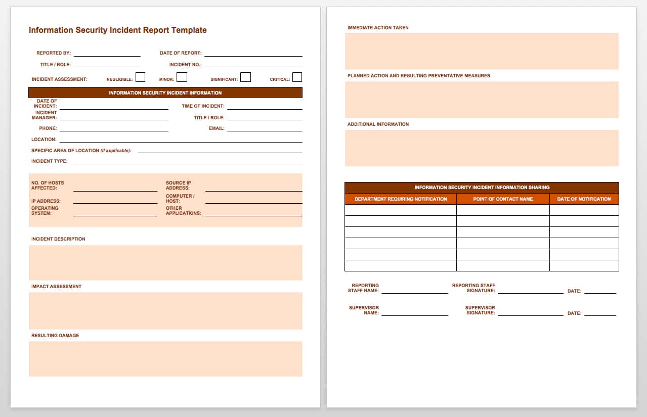 Security Incident Report Template Pdf And Itil Incident Report Template
