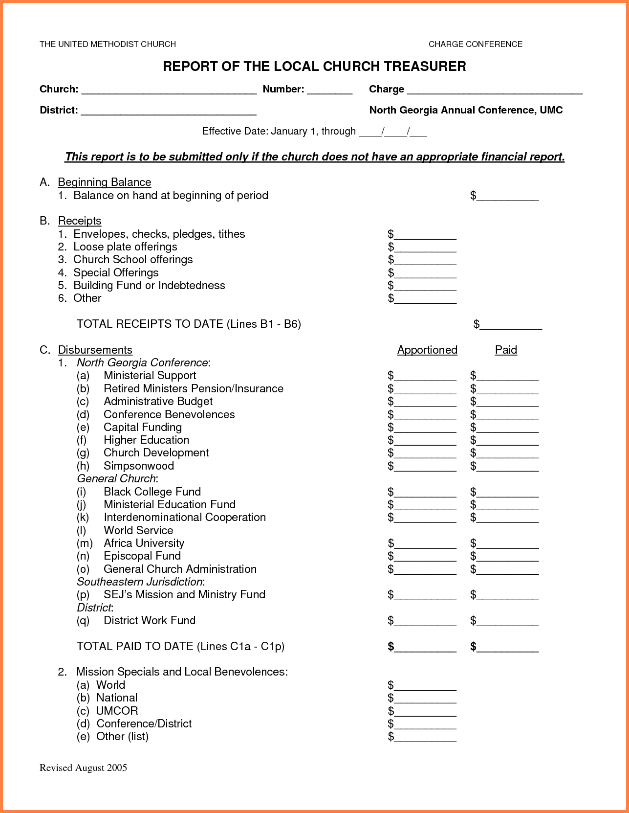 Church Financial Statement Template Excel And Small Church Monthly Financial Report Template