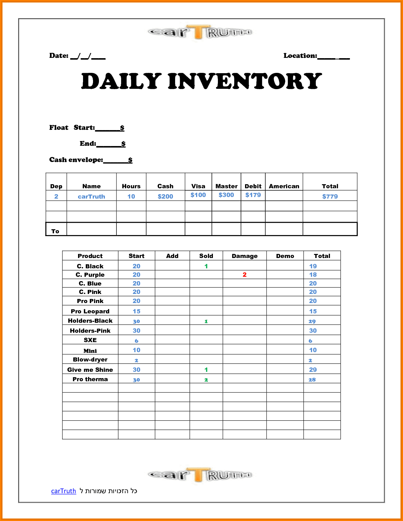 Daily Sales Report Template For Restaurant And Daily Restaurant Sales Log Template