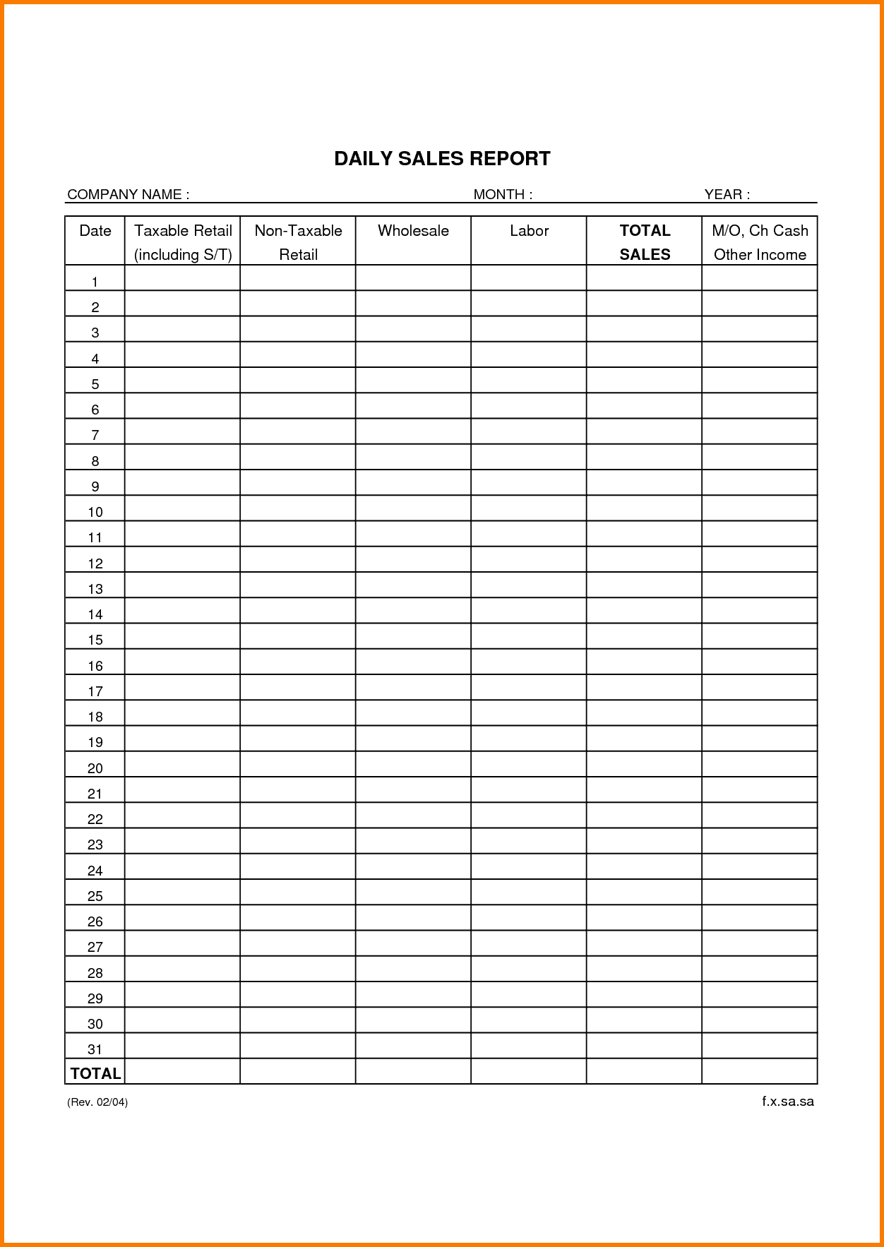 Daily Sales Report Template Free Download And Daily Sales Spreadsheet Template