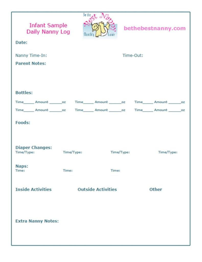 Preschool Daily Notes To Parents And Printable Daycare Forms