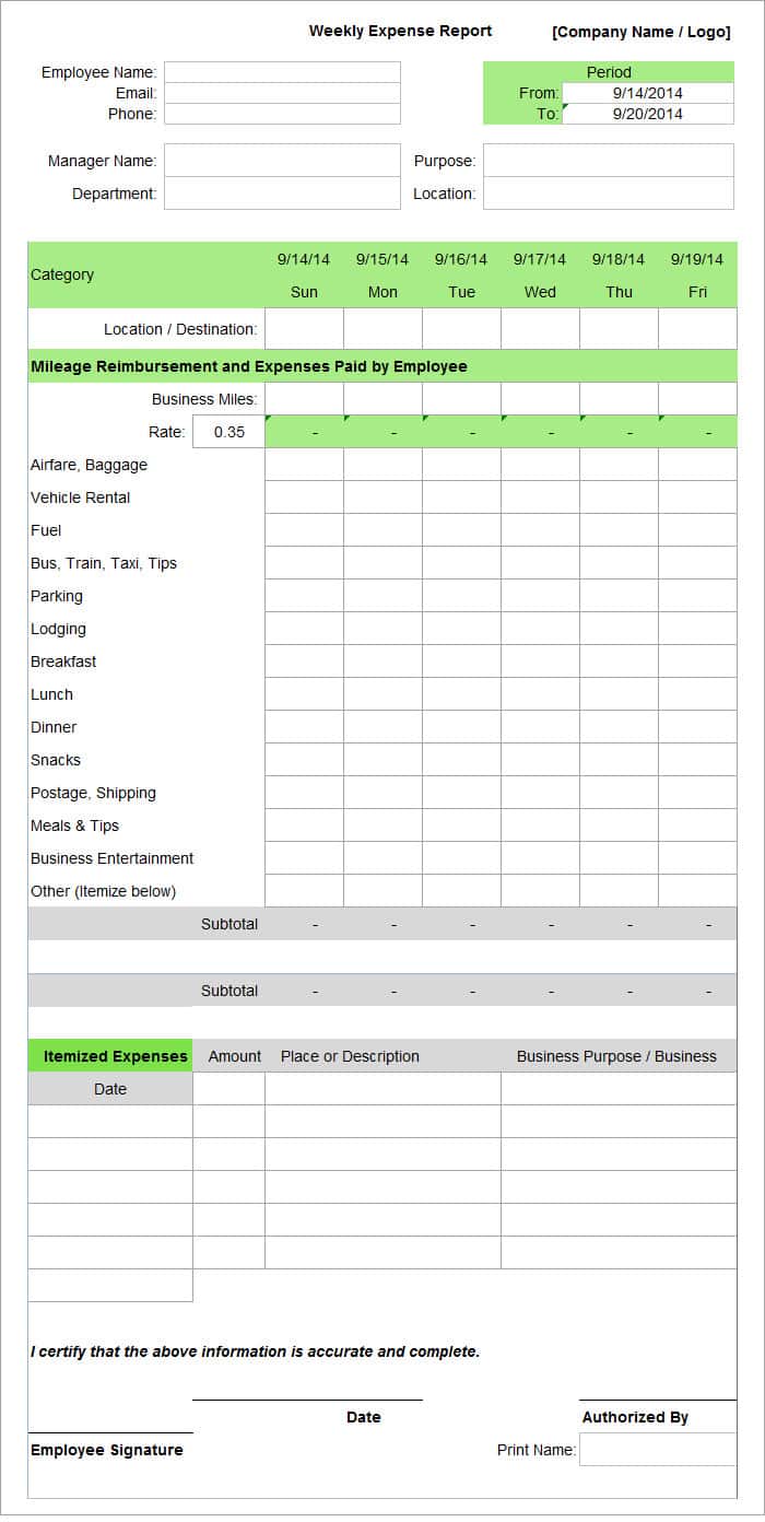 Business Expense Report Template Excel And Monthly Expense Report Template Excel