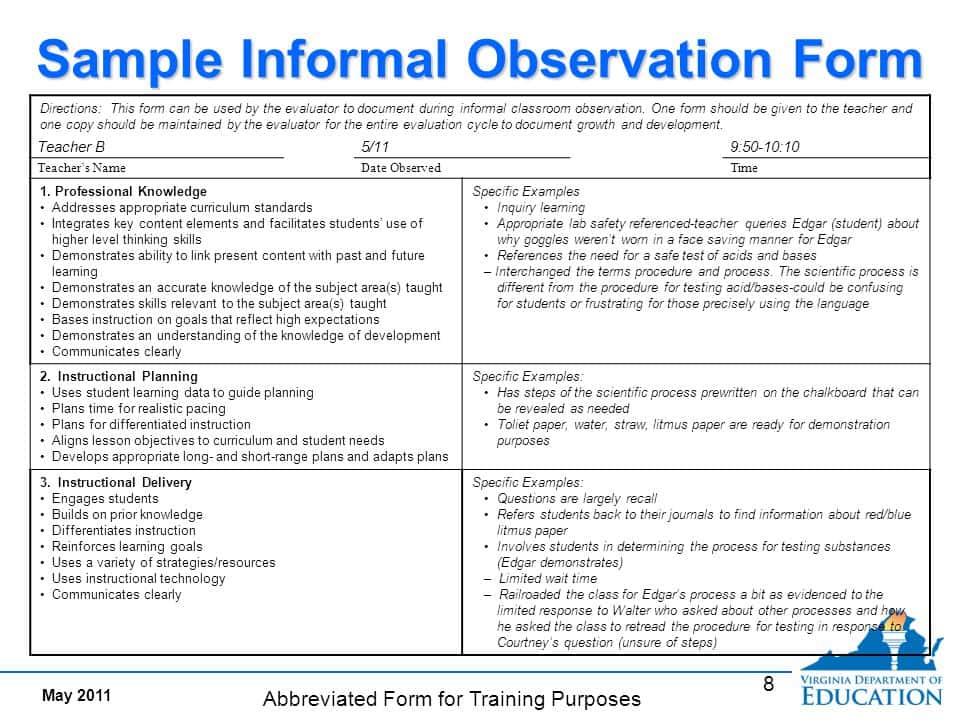 English Class Observation Report Sample And Sample Of Teacher Observation Report