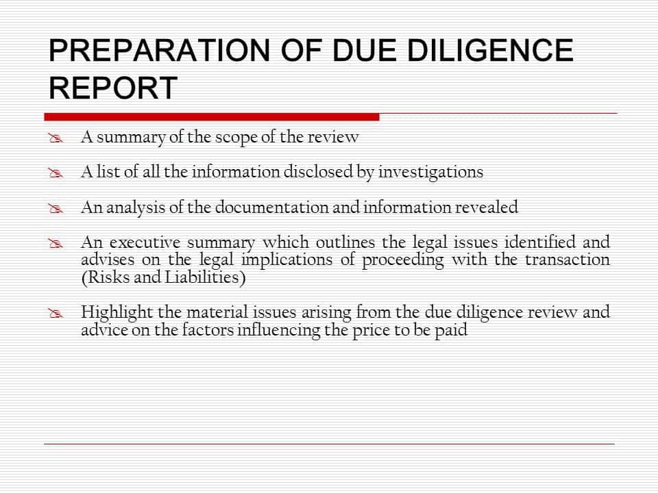 Example Of A Due Diligence Report And Due Diligence Report Commercial Property