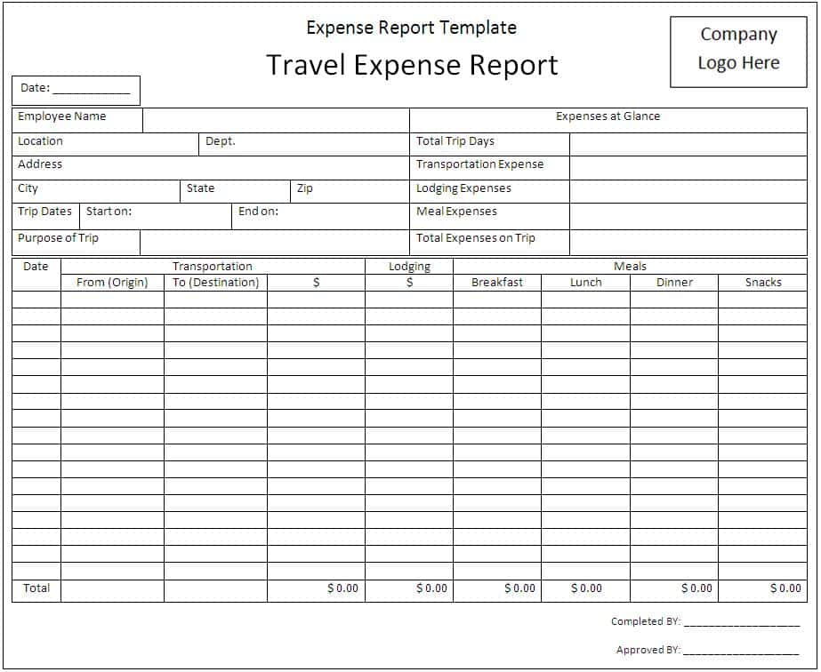 Example Of Employee Expense Report And Free Expense Report Form Pdf