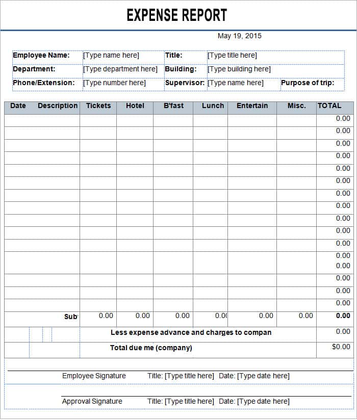 Example Of Expense Report Form And Examples Of Expense Report For Business