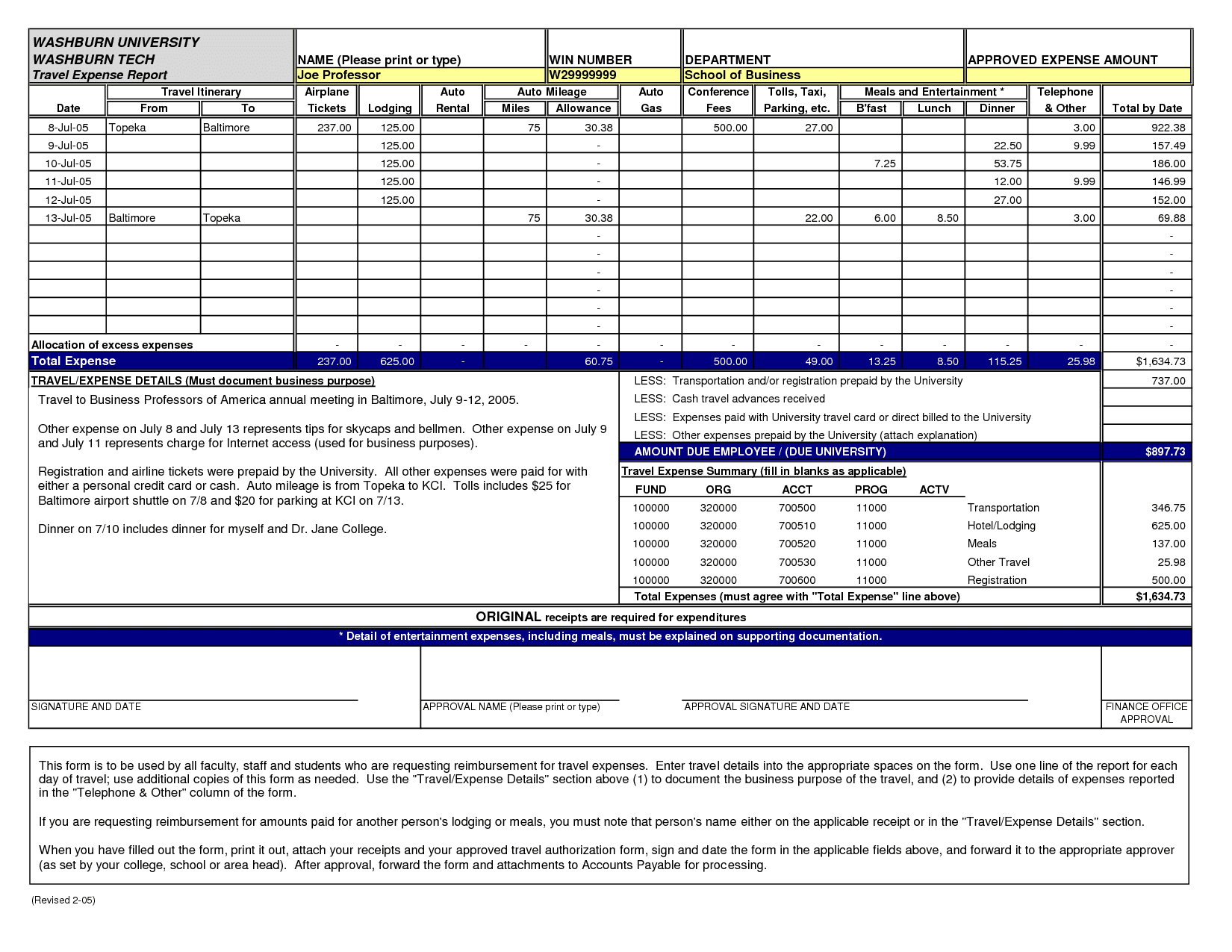 Example Of Personal Expense Report And Printable Expense Report